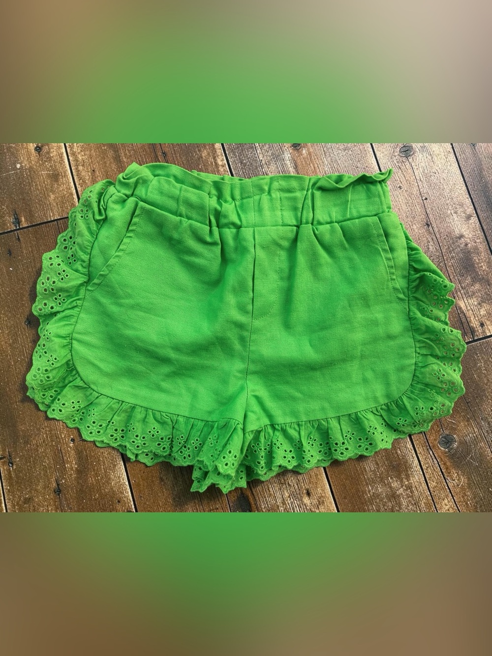 GB girls Bright Green Eyelet Ruffle Shorts